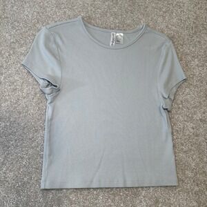 Divided H&M Ribbed Knit Crew Neck T Shirt Top Light Green Women's Size L